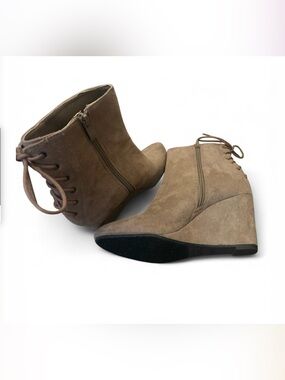 2 Lips Too Taupe Lace-Up Wedge Ankle Booties